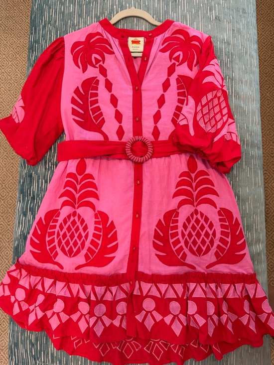 FARM Rio Dresses & Skirts - FARM Rio Pink and Red Tropical Pineapple Button-Front Dress with Belt